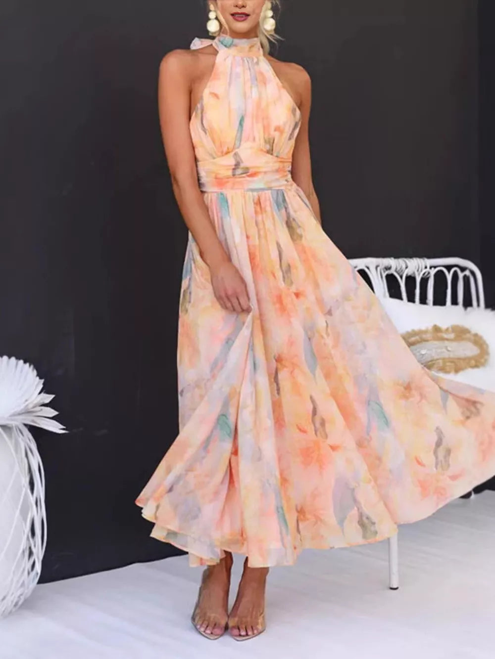 Sherbet Full Size Halter Neck Floral Maxi Dress
