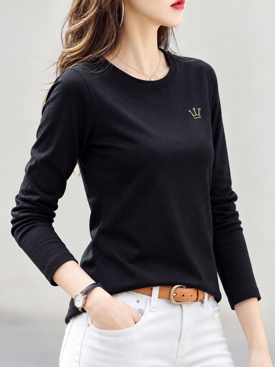 classic t-shirt in Brown with crew neck