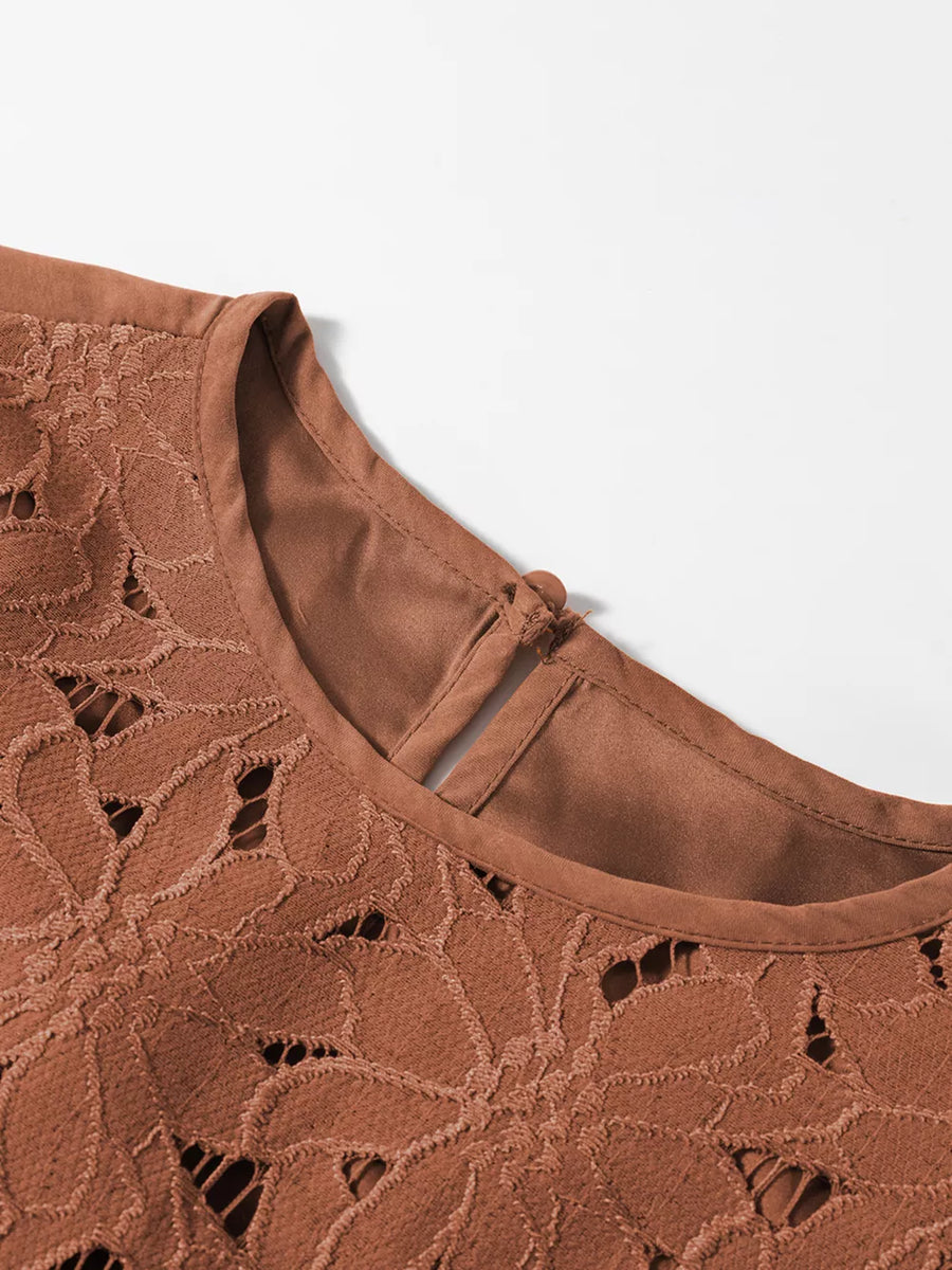 mini dress in Caramel with floral and tiered