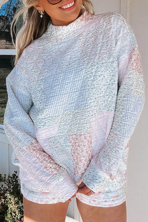 Multicolor with Quilted Long Sleeve Top And Shorts Set