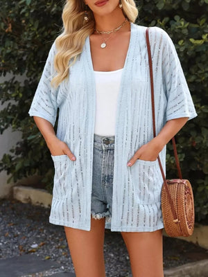 Openwork Open Front Cardigan in Khaki, view 12