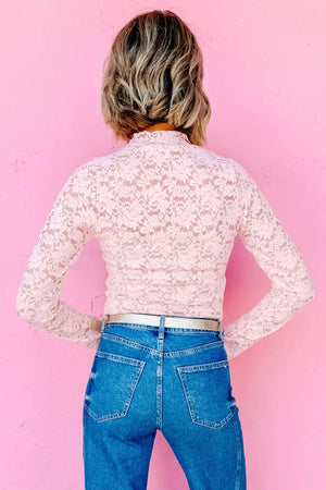 Floral Lace Long Sleeve Stand Neck Top option 3