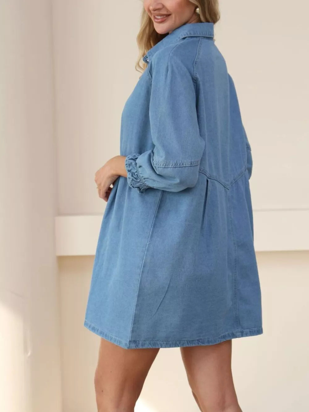 95%cotton, 5%spandex Care instructions: Machine wash cold shirt dress in Dark Blue with A-line silhouette