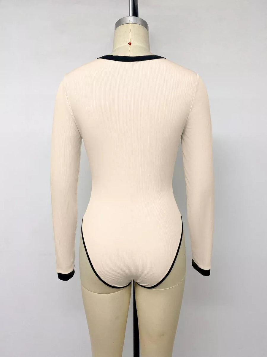 Ribbed V-neck Long Sleeve Bodysuit option 8