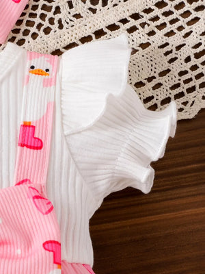 Children's Bow Duck Print Romper With Headband option 6