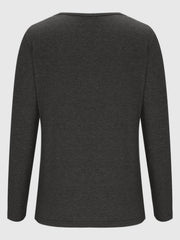 Dark gray long sleeve tee with a subtle textured knit and round neckline.