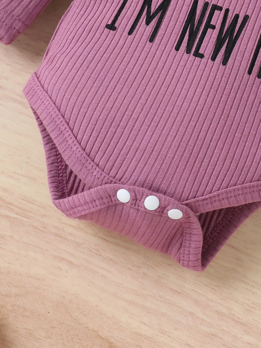 Purple with Children's Ribbed Bodysuit And Pants Set in Purple