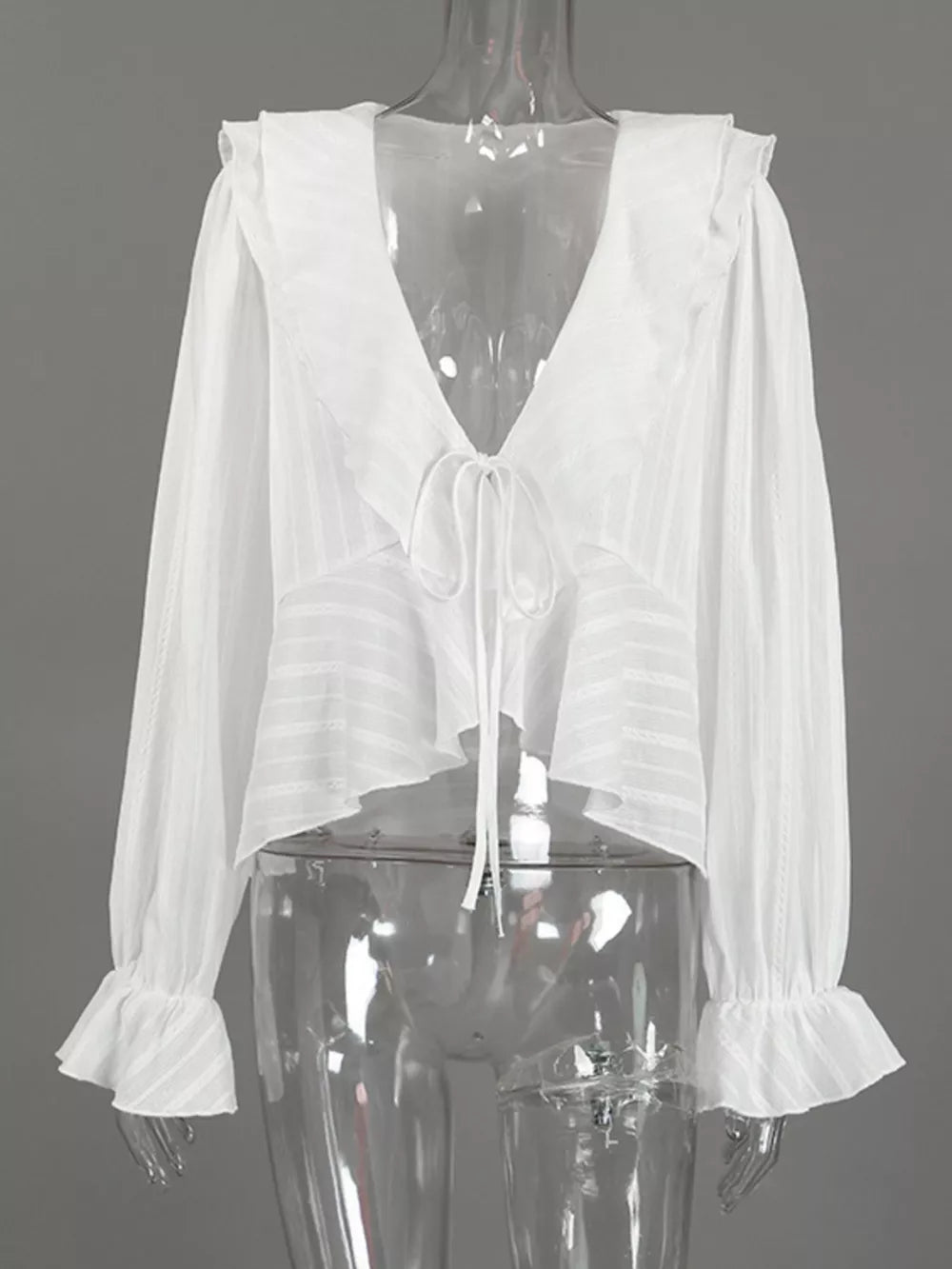 blouse featuring striped in White with 100% polyester Care instructions: Machine wash cold texture