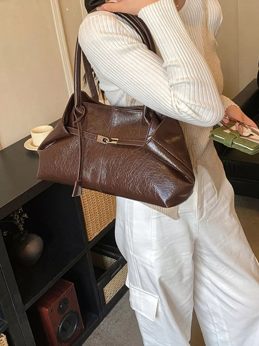 Pu Leather Shoulder Bag in Brown