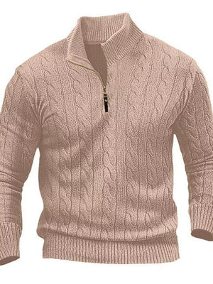Khaki Men's Cable Knit Half-zip Sweater Plus Size