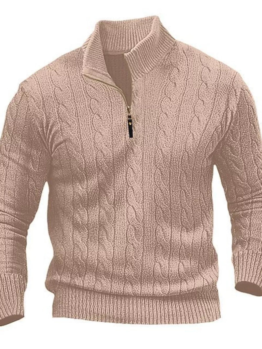 Khaki Men's Cable Knit Half-zip Sweater Plus Size