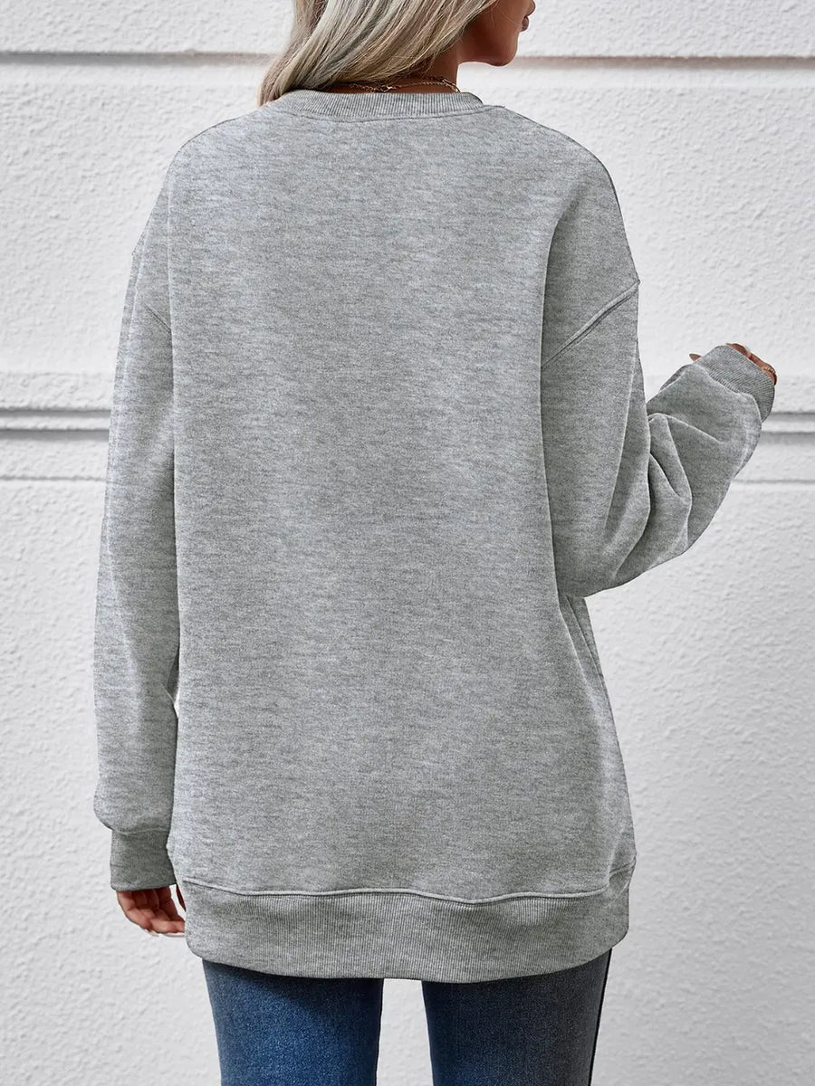 Abstract Aura Long Sleeve Sweater in Charcoal, casual crewneck with ribbed cuffs and hem.
