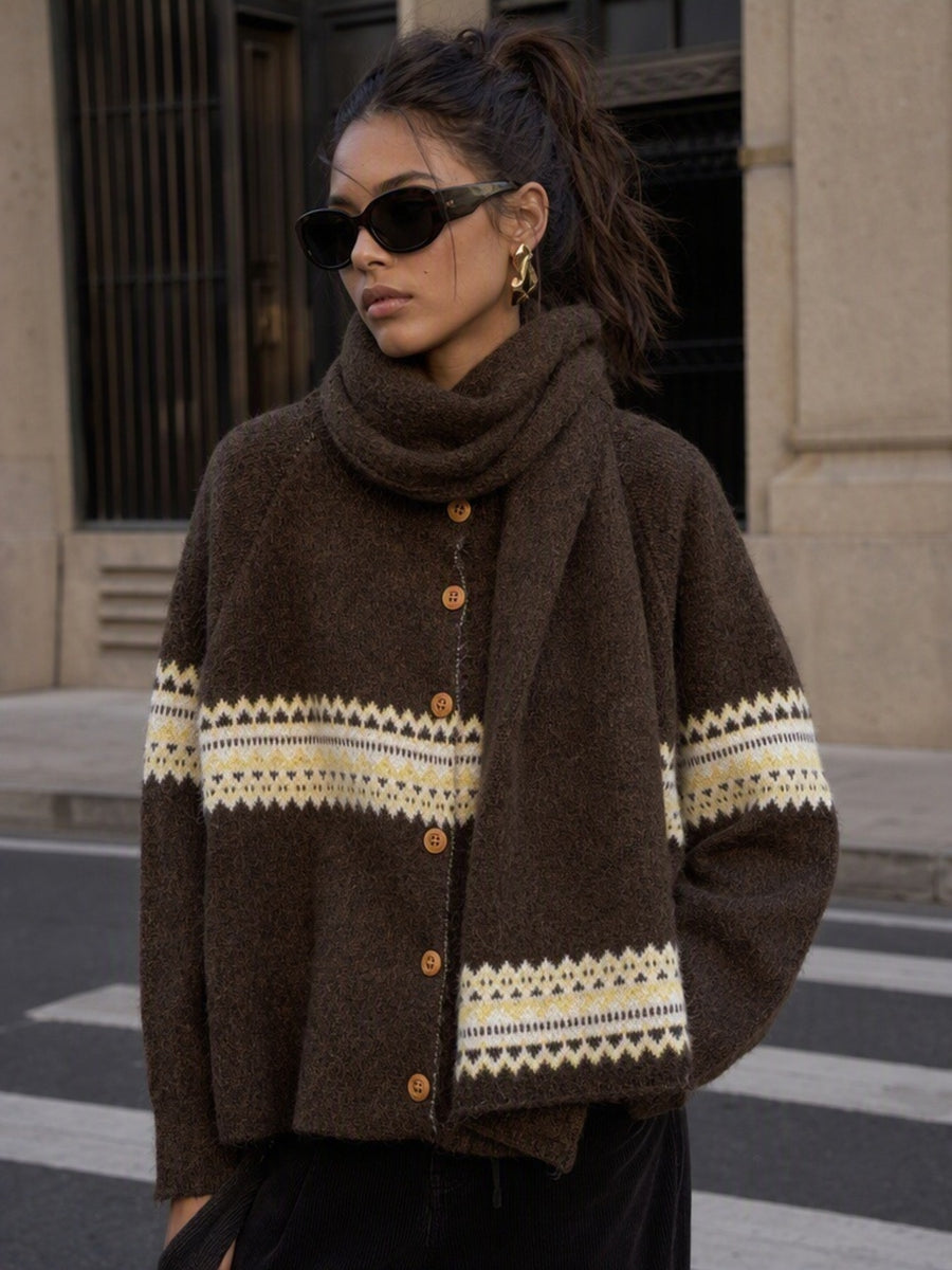 tan relaxed cardigan with round neck