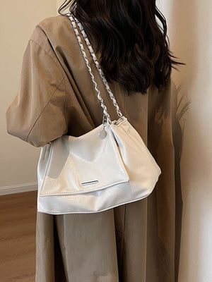 Medium Chain Strap Shoulder Bag in Beige with chain strap
