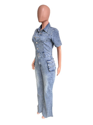 jumpsuit in Dark Blue with washed and full-length