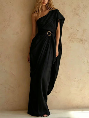 resort maxi dress in Navy Blue with one-shoulder