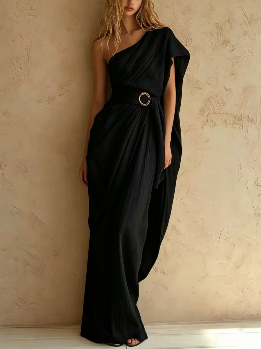 resort maxi dress in Navy Blue with one-shoulder