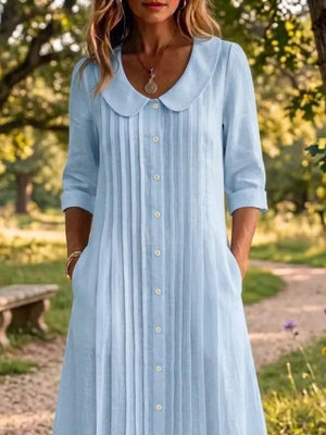 Black Peter Pan Collar Button Down Dress Plus Size