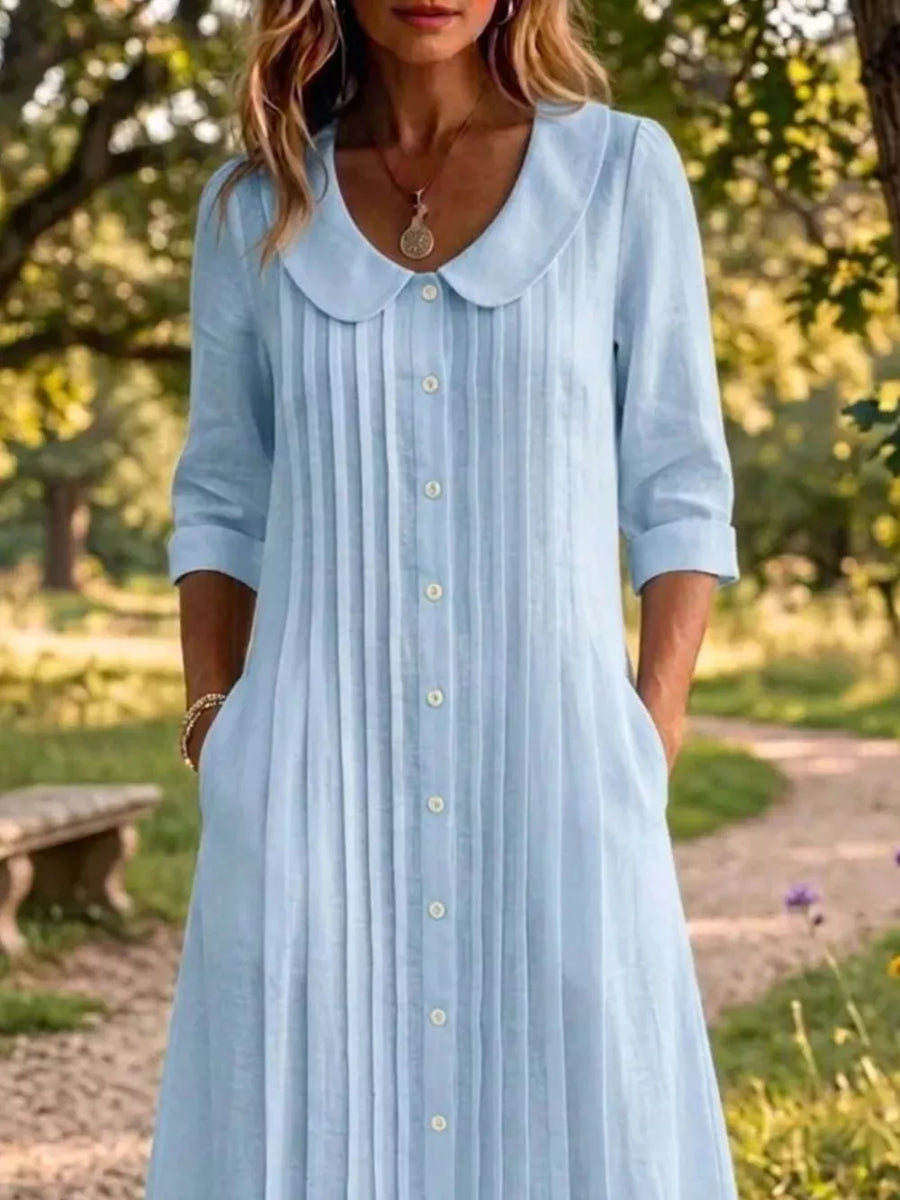 Black Peter Pan Collar Button Down Dress Plus Size