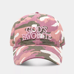 cap in pink featuring embroidered text and fitted fit