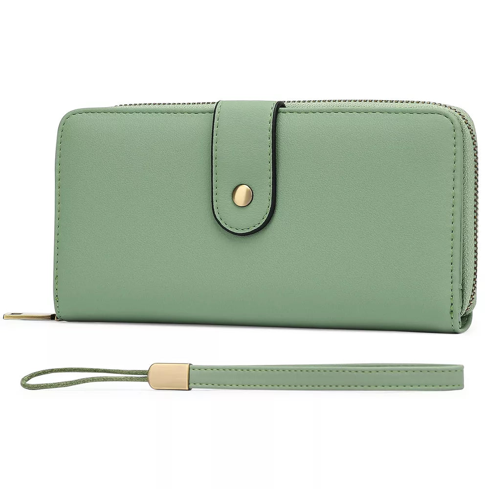 Sleek Gum Leaf pu leather mini wallet with snap closure and detachable strap