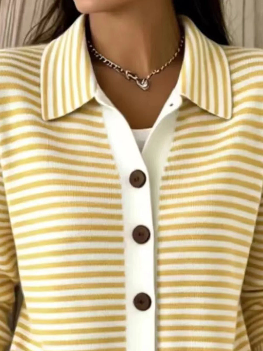 cardigan in Brown with striped and collared