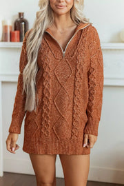 Caramel sweater dress featuring cable-knit and cable knit