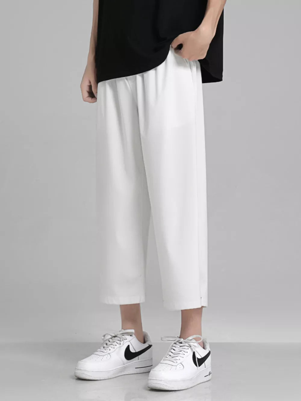 White Men's Full Size Loose Fit Cropped Pants