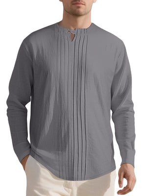 Men's Casual Pleated Long Sleeve Shirt Plus Size in Black