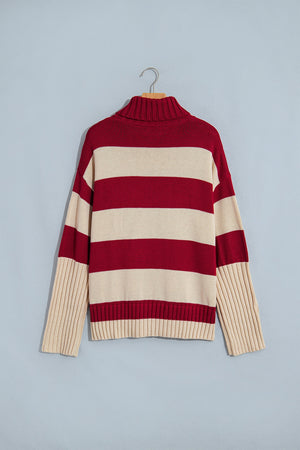 burgundy pullover sweater with stretch and long sleeve