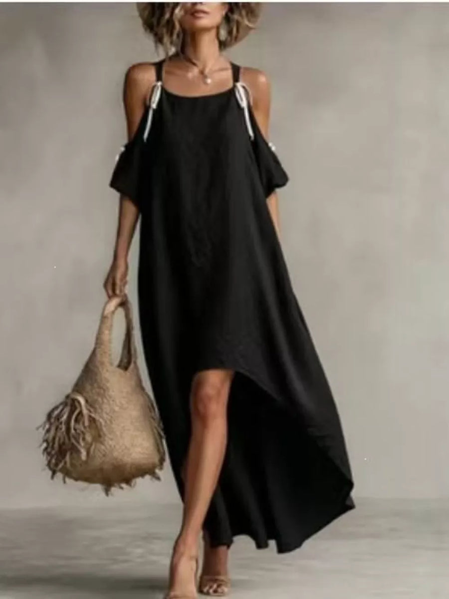 Black High-low Cold Shoulder Maxi Dress