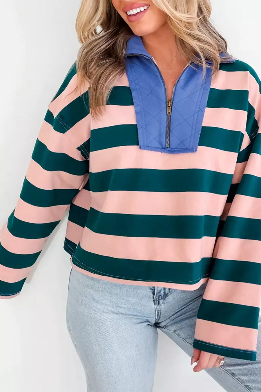 Stripe Quarter-zip Metal Zipper Top option 4