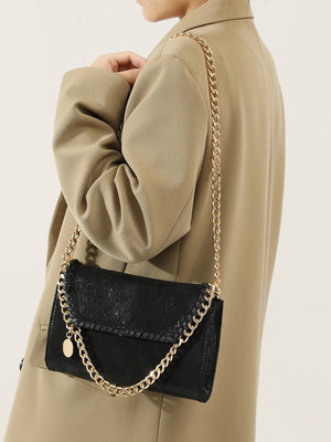 Matte PU Leather Chain-Strap Shoulder Bag in black with chain strap