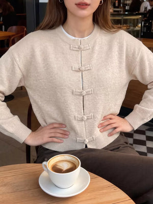 Apricot with Button-down Long-sleeve Top