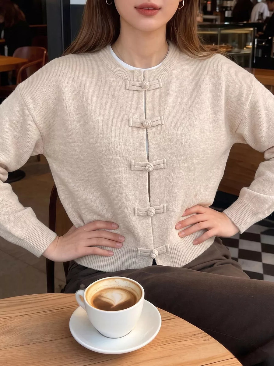 Apricot with Button-down Long-sleeve Top