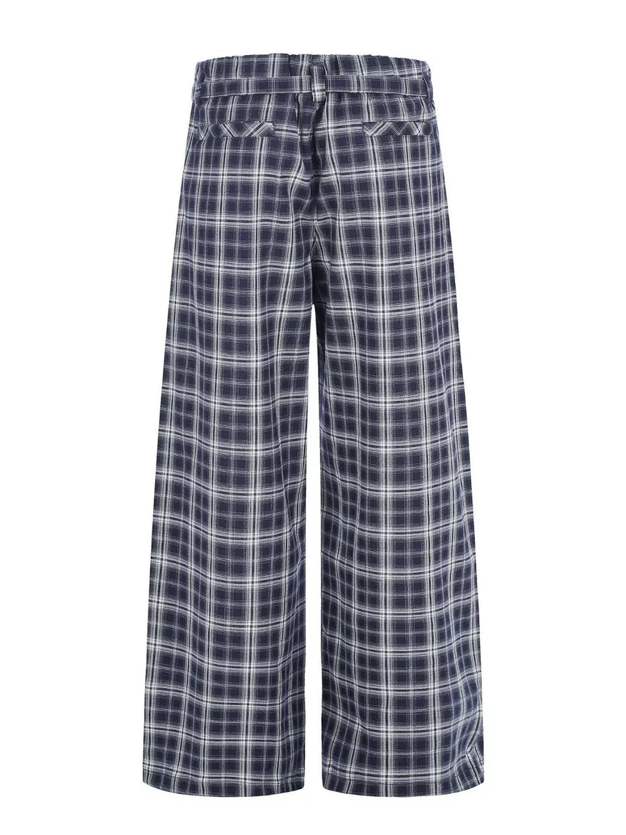 Blue with Men S Plaid Wide-leg Pants