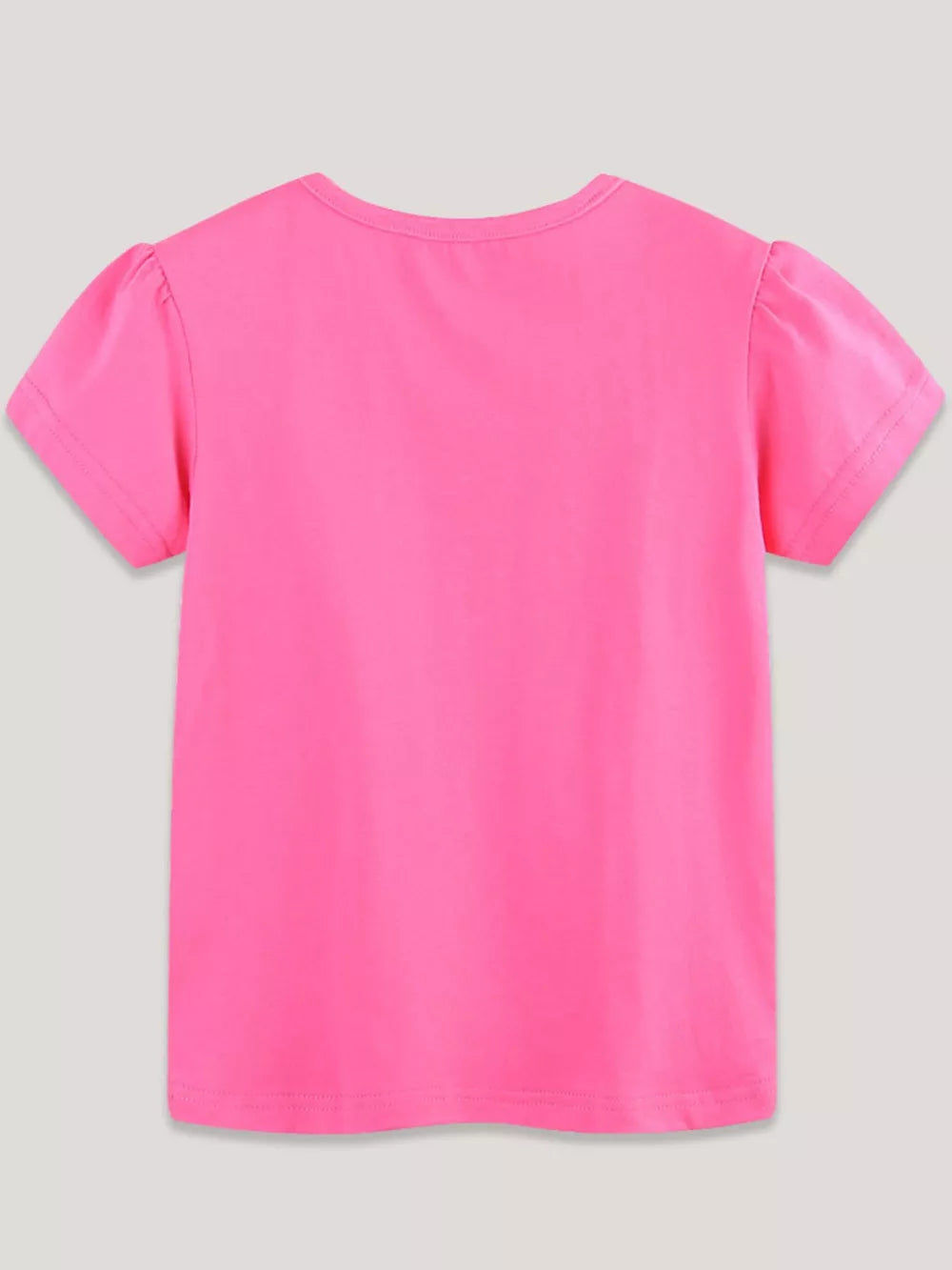 Pink t-shirt with short puff sleeves and crew neck