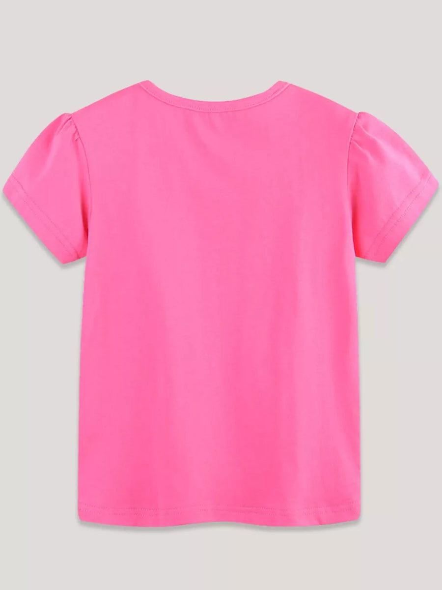 Pink t-shirt with short puff sleeves and crew neck