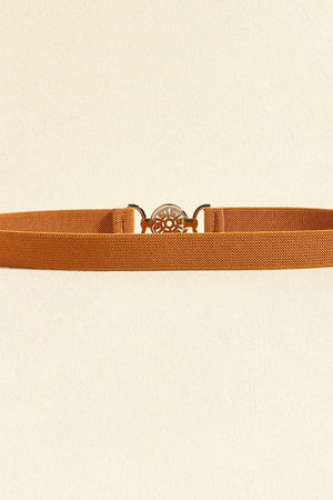 Caramel elasticated belt with medallion buckle detail