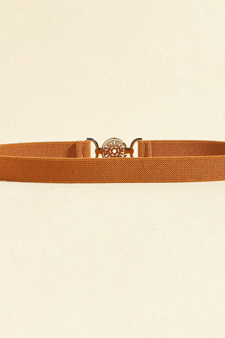 Caramel elasticated belt with medallion buckle detail