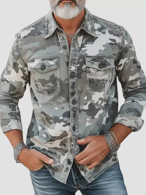 Dark Green button-up shirt with button cuffs and long sleeve