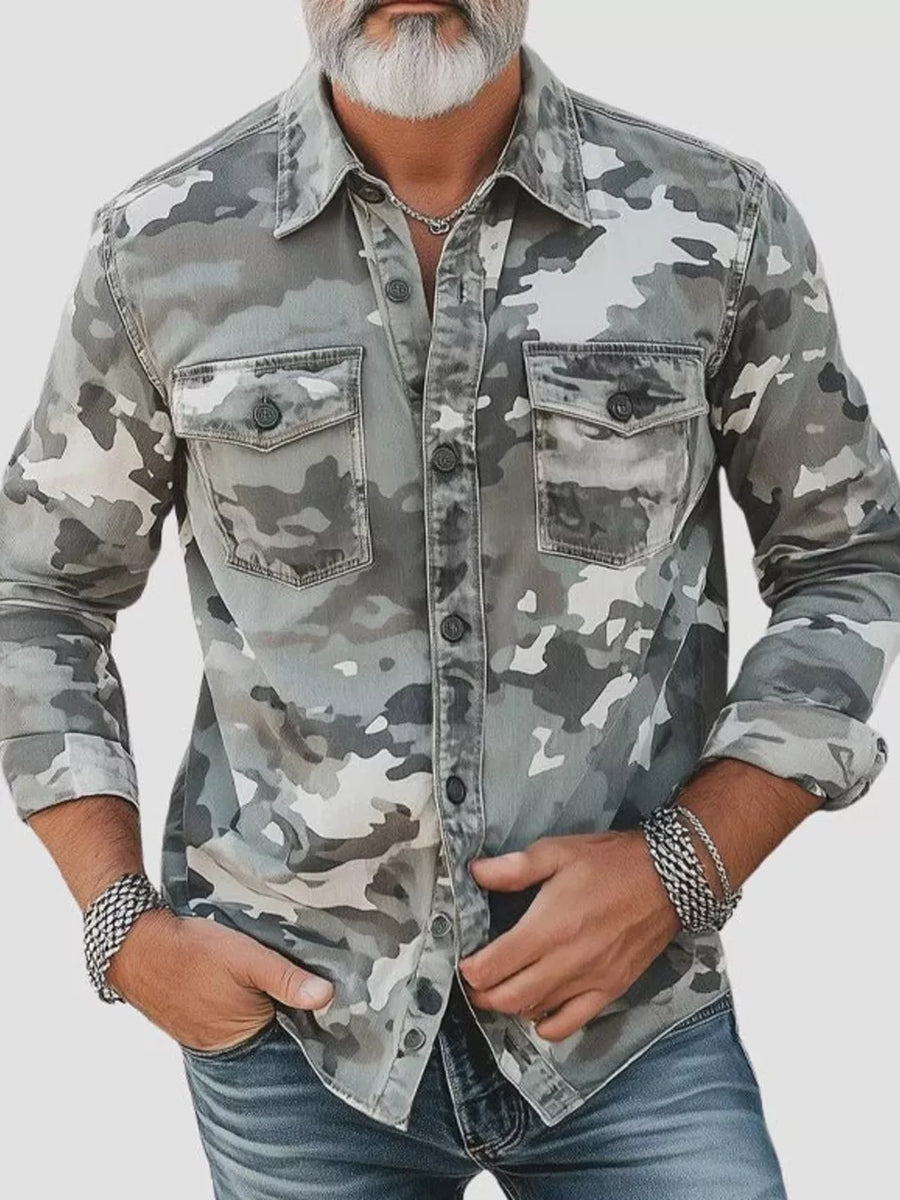 Dark Green button-up shirt with button cuffs and long sleeve