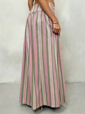 wide-leg pants featuring striped in pink with 100% polyester Care instructions: Machine wash cold texture