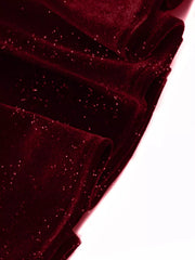 Burgundy velvet ruched long sleeve t-shirt with subtle glitter detail