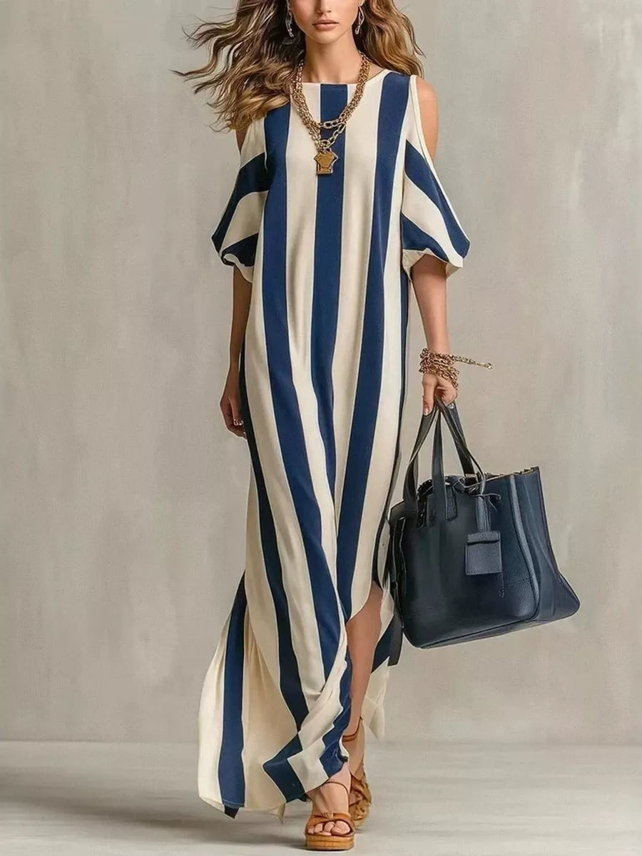 Black Striped Cold Shoulder Maxi Dress