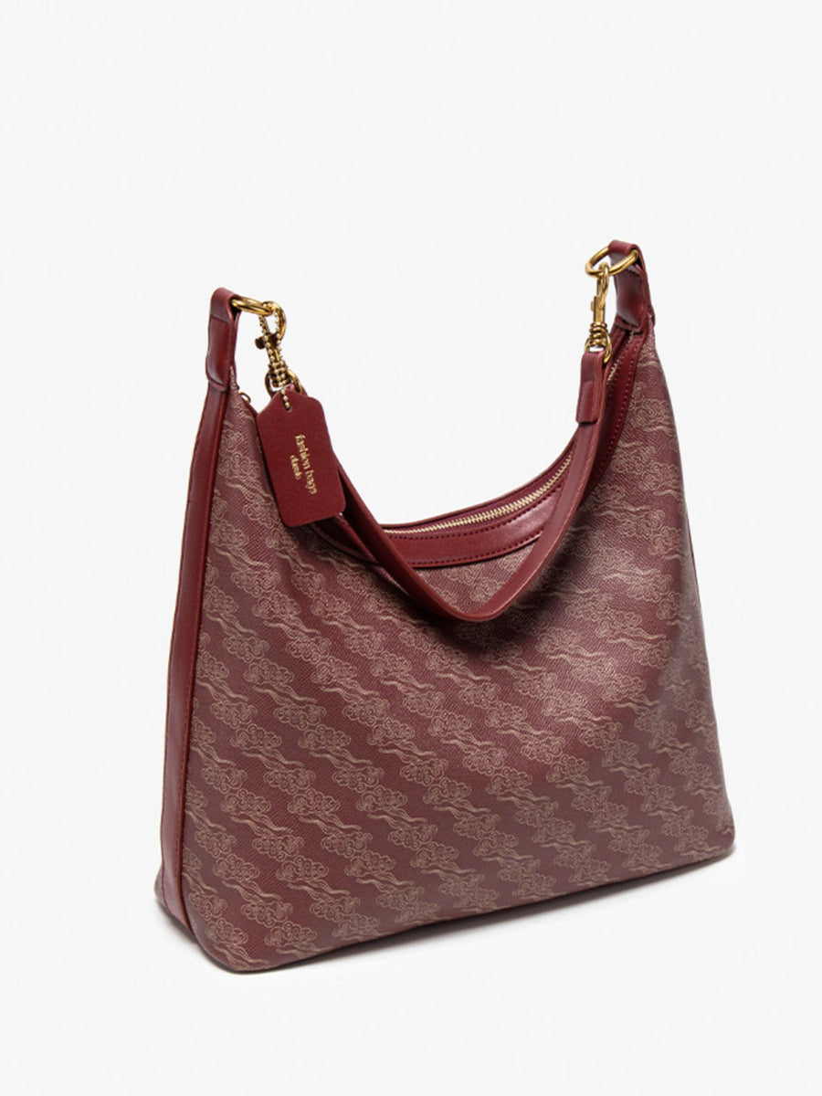 handbag featuring geometric in burgundy with PU Leather Imported Size &amp texture