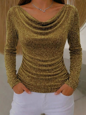 blouse in Camel with ruched and hip-length