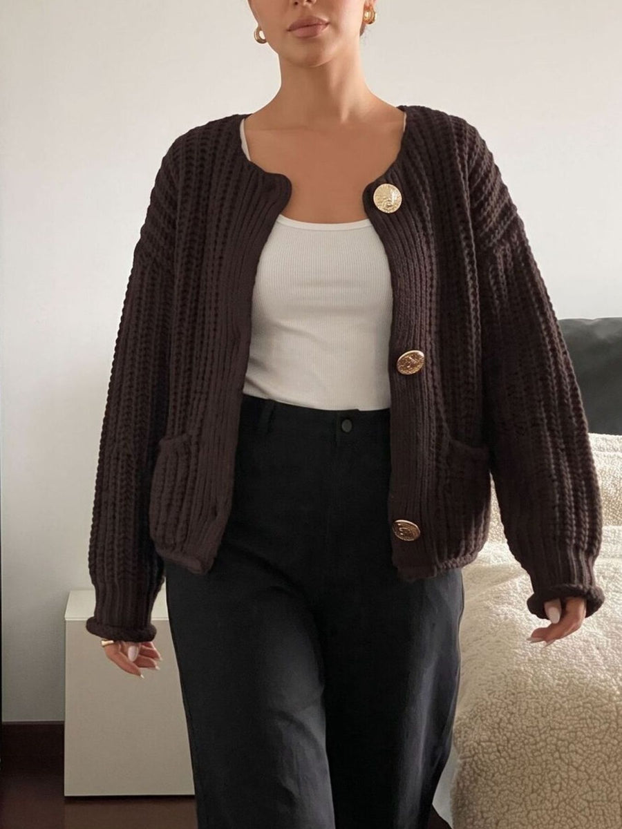 cream relaxed cardigan with round neck