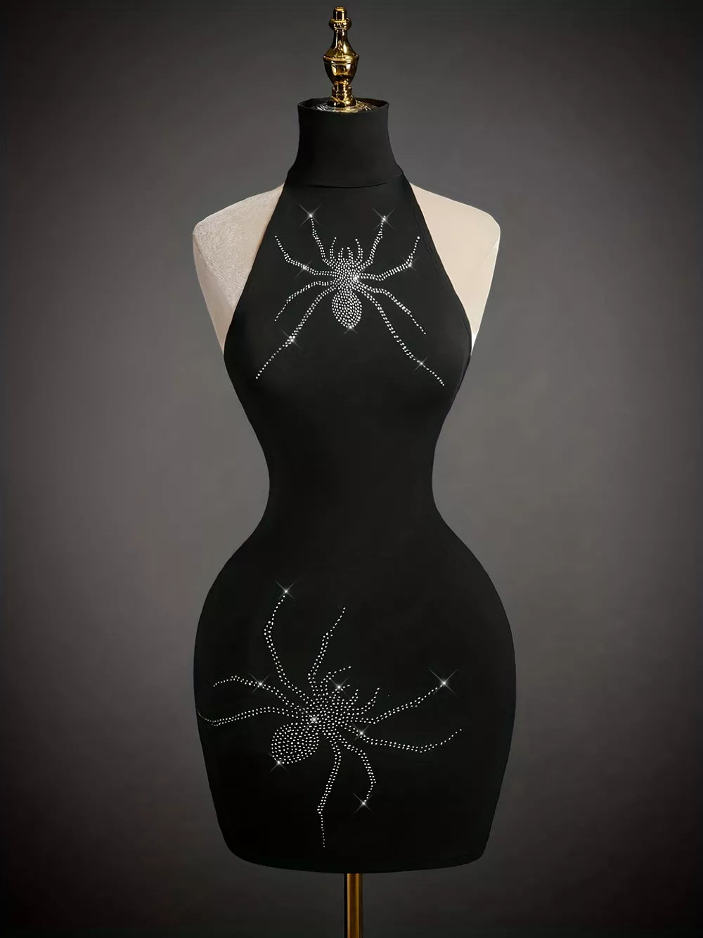 bodycon dress in black featuring rhinestone and bodycon fit