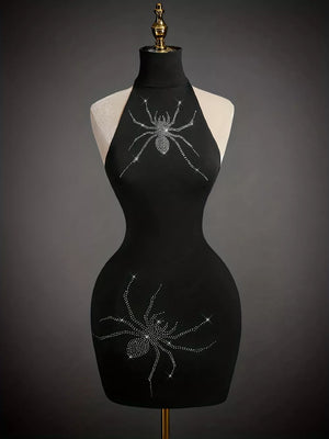 bodycon dress in black featuring rhinestone and bodycon fit